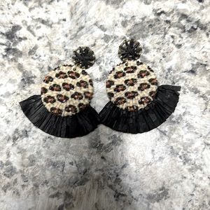 Straw cheetah earrings